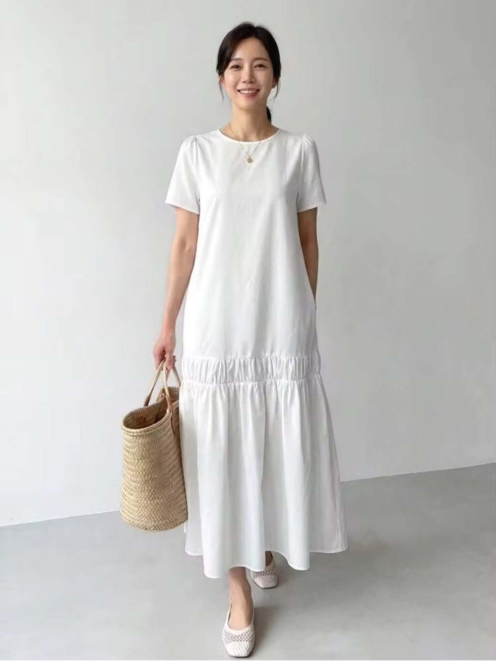 Emery Rose short-sleeve dropped waist maxi dress